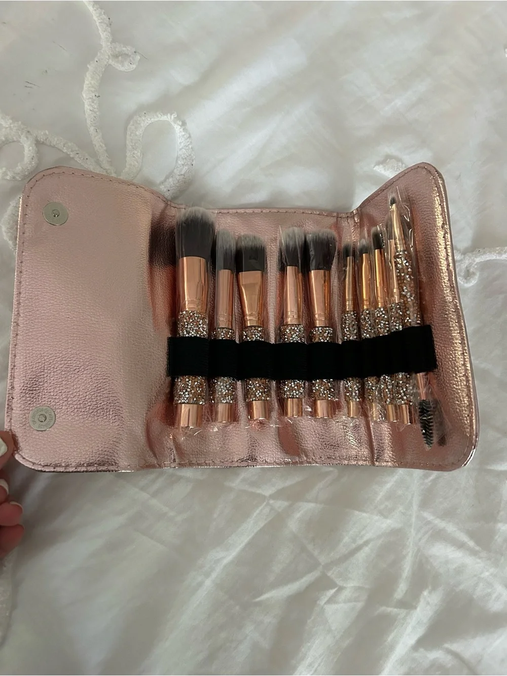 Rose Gold Rhinestone Makeup Brush Set